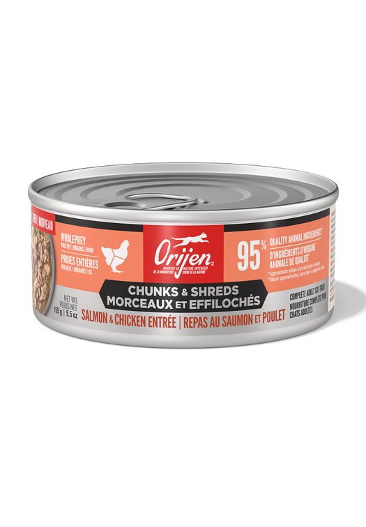 ORIJEN Morceaux et effiloch&eacute;s Repas au saumon et poulet